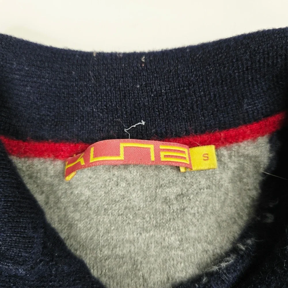 Kuna Navy Knit Cardigan Sweater Leather‎ Elbow Patches Mens Small Button Down